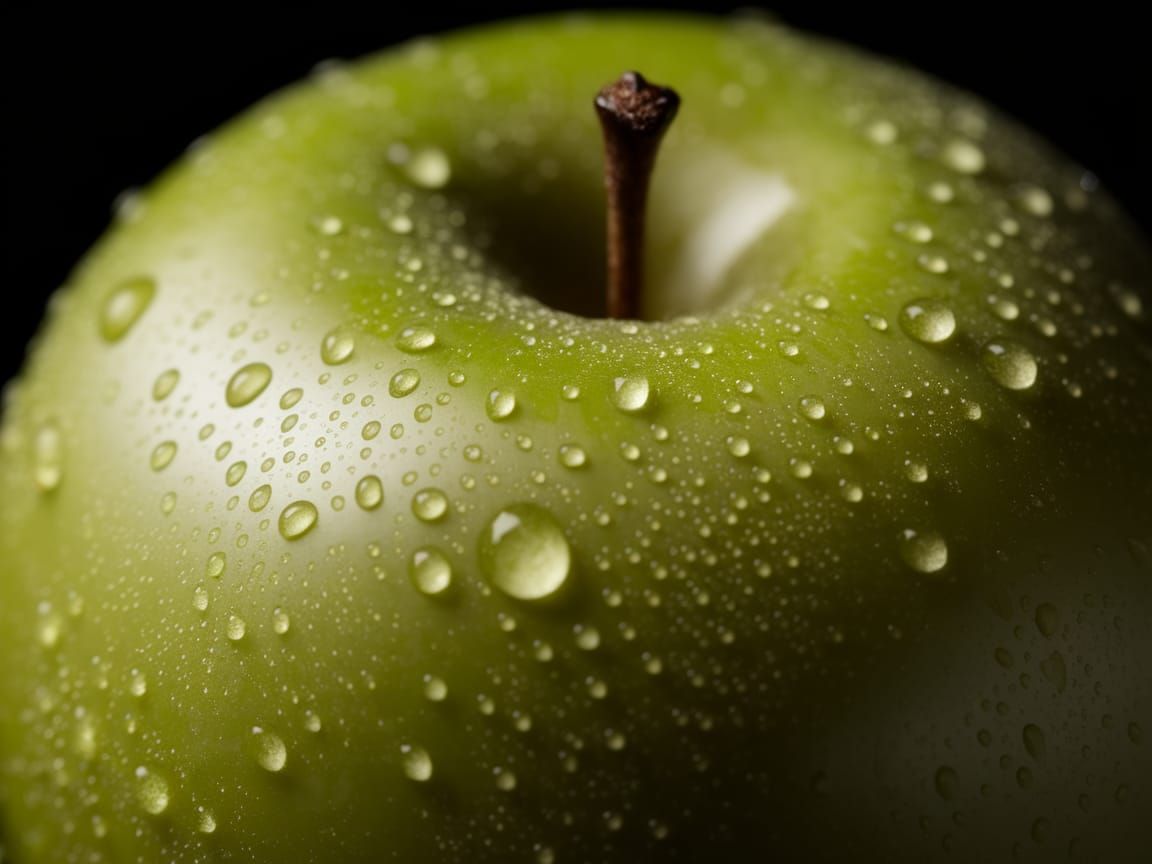 Wet Green Apple Close-Up in Moody Lighting