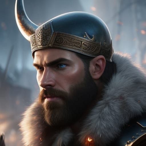 Winter Viking Barbarian Warchief Portrait in High Fantasy St...