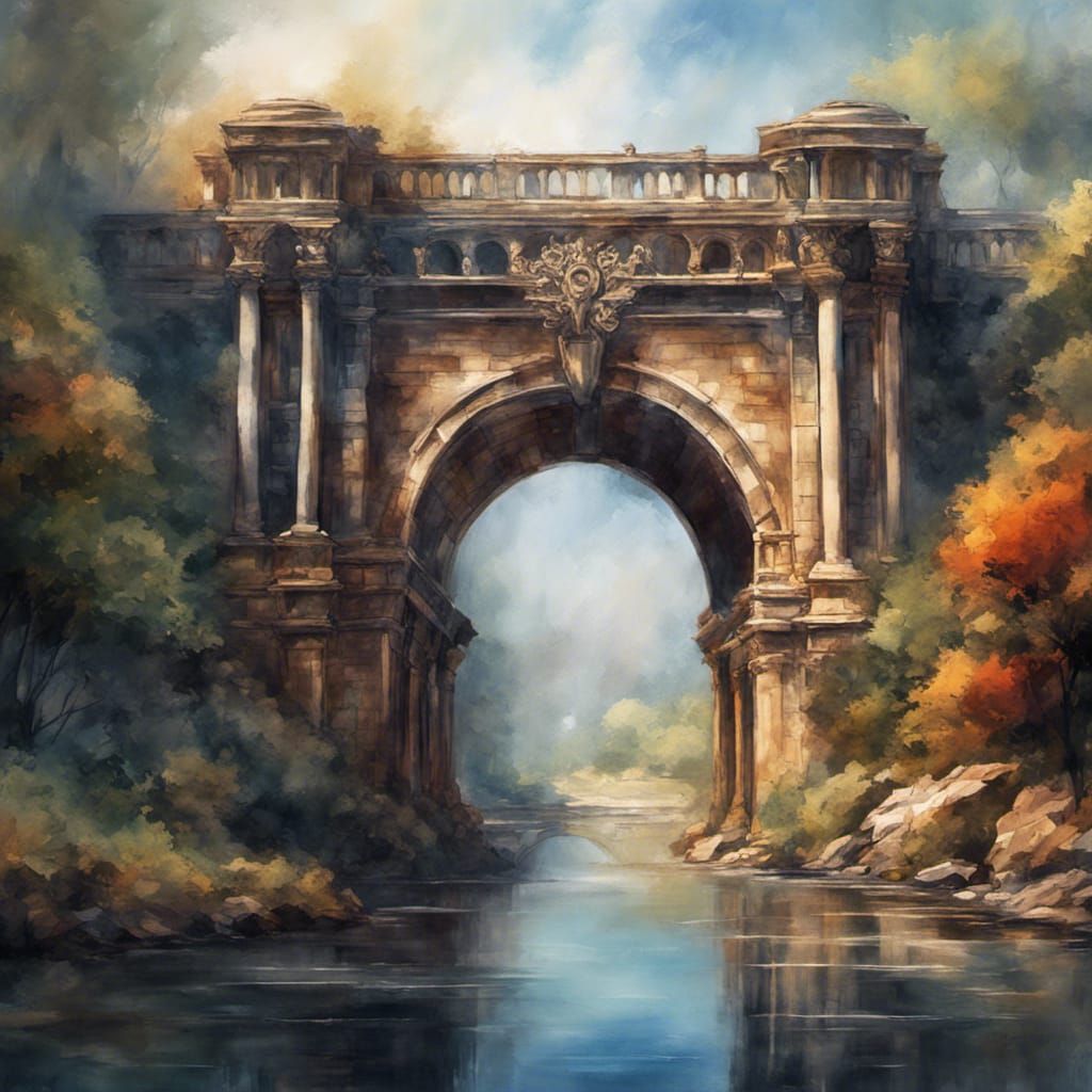 Magnificent Arch Bridge in Watercolor Style