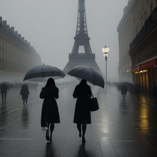 Eiffel Tower in Rainy Paris