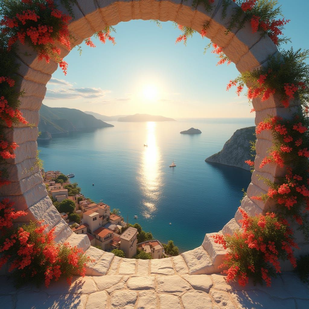 Surreal Mediterranean Terrace Above Cerulean Sea