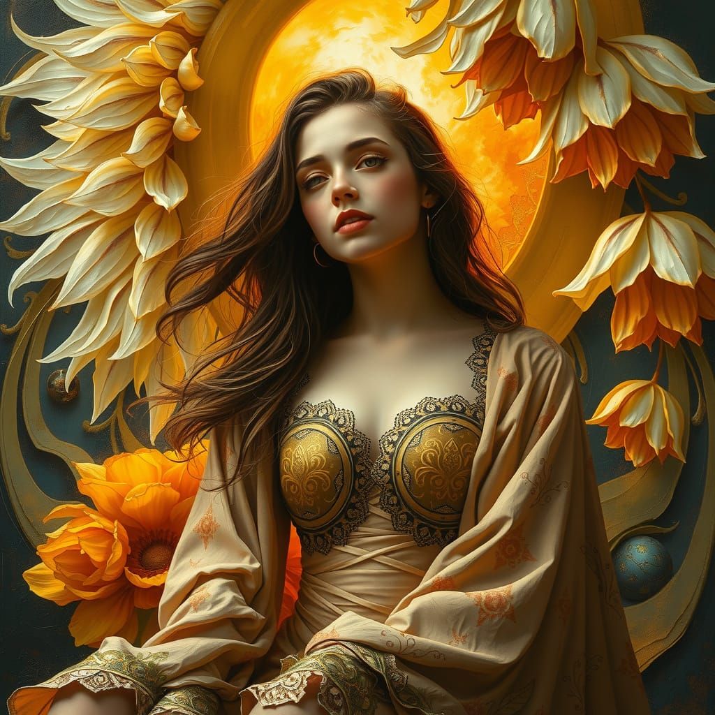 Ethereal Woman in Impasto Art Nouveau Style