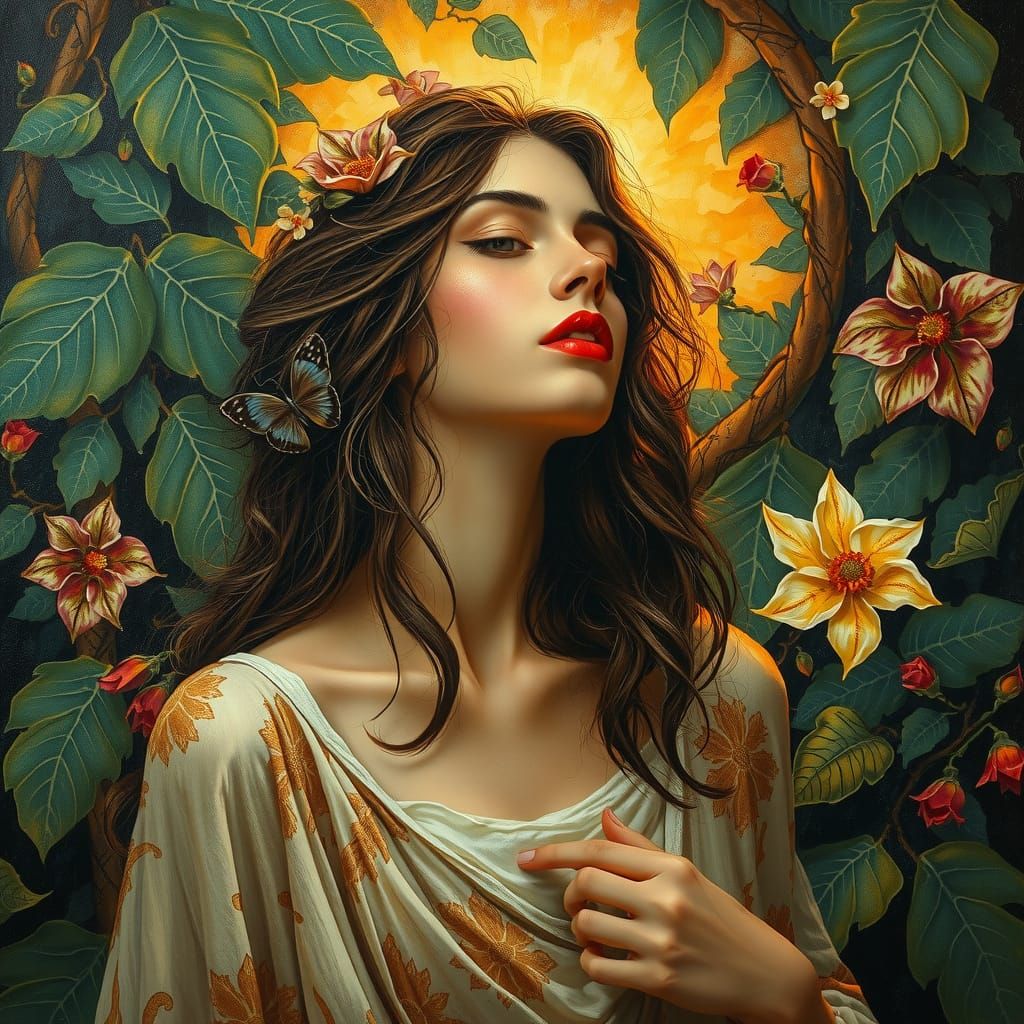 Ethereal Woman in Flowing Impasto Art Nouveau Style