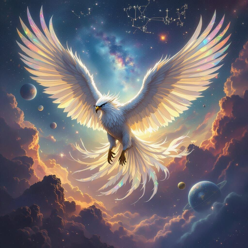 Griffin Soaring Through Nebula in Fantasy Art