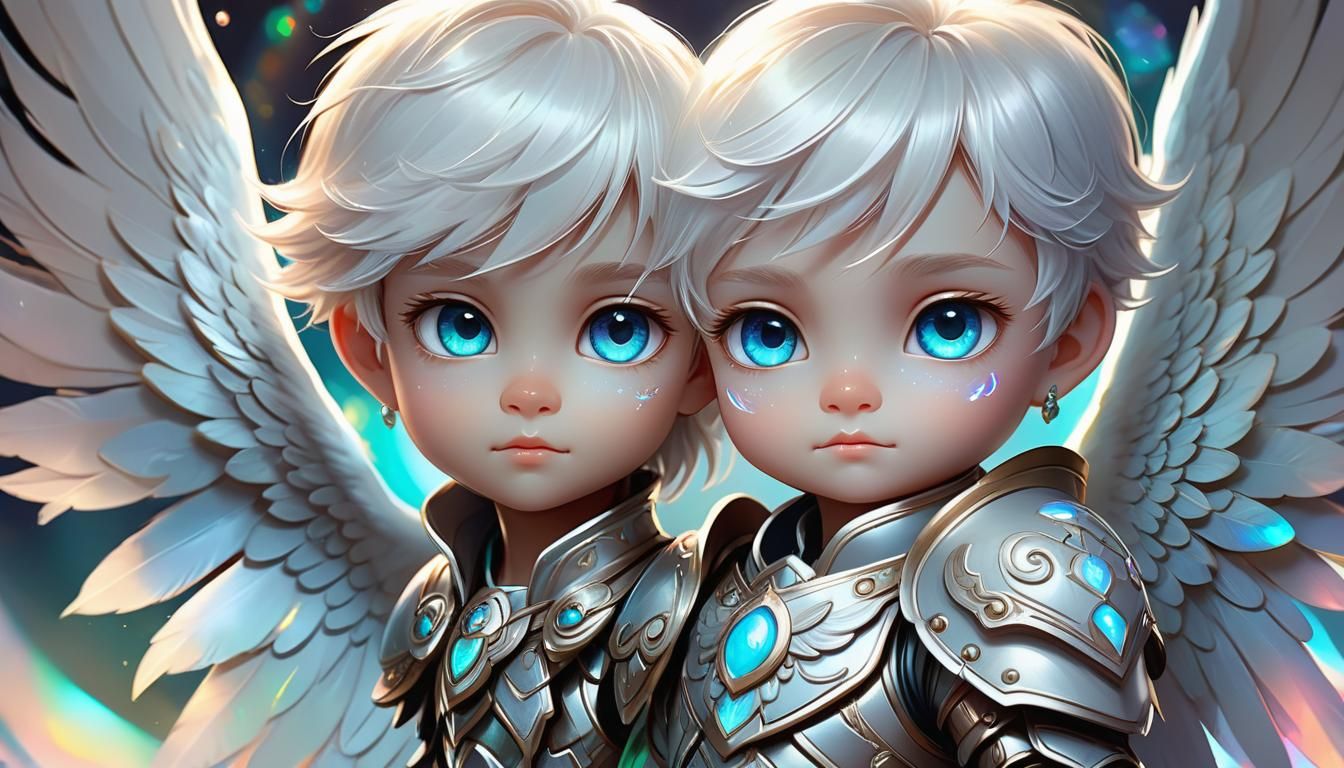 Chibi Angel Boy with Opal in Digital Art Style