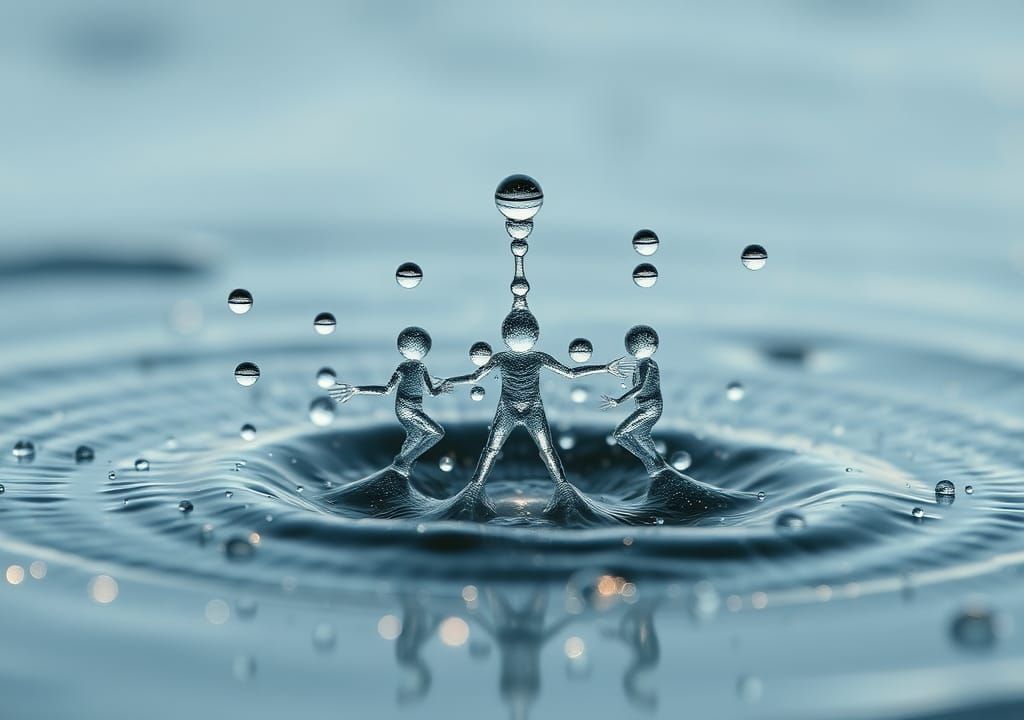 Dewdrop Water Figures: A Macro Photograph