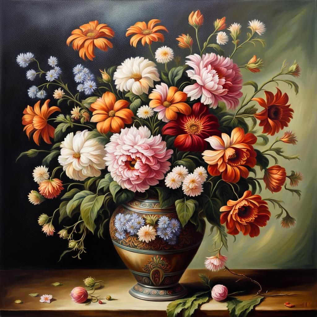 Beautiful Floral Still Life Oil Painting