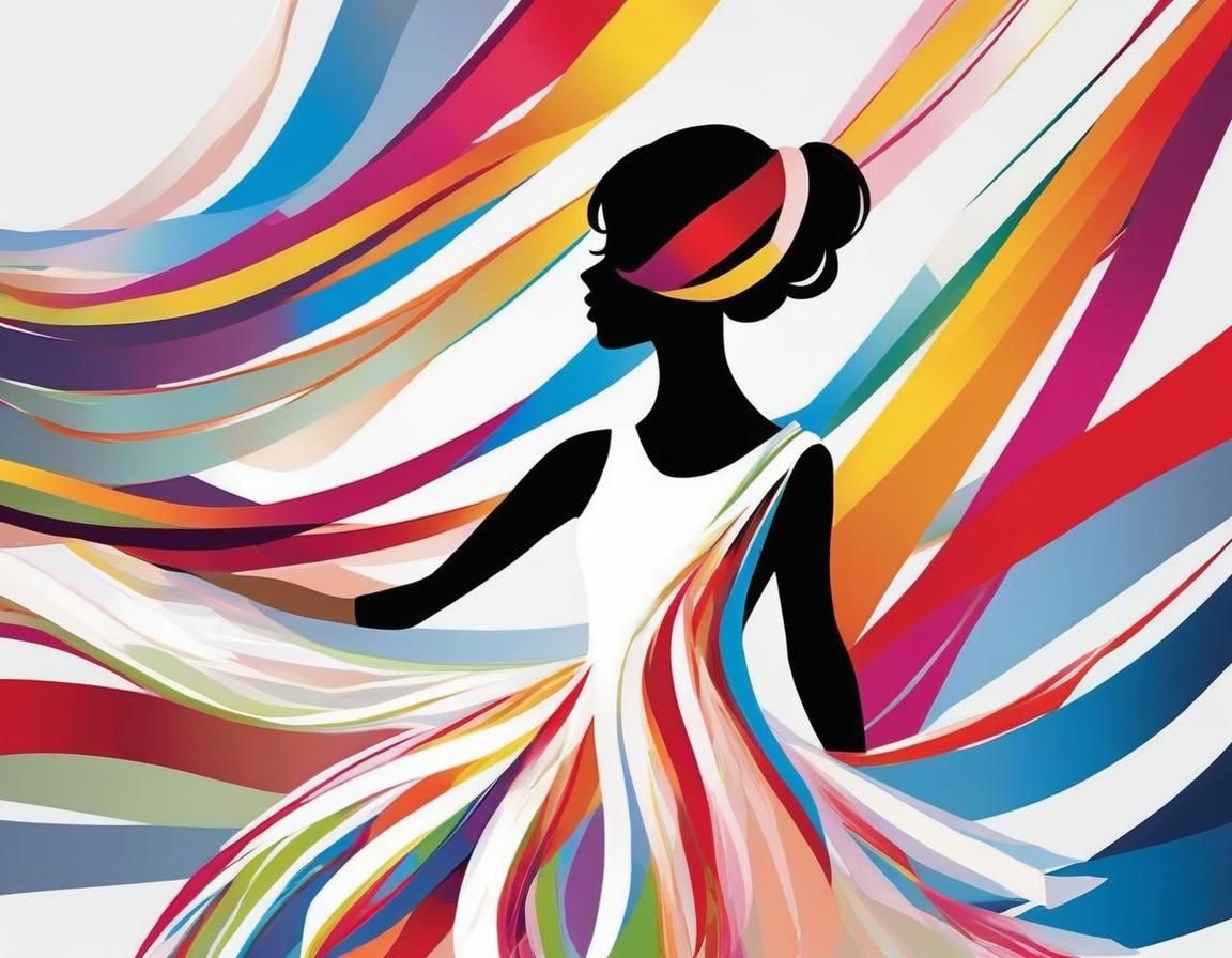 Expressionist Ballerina Silhouette with Flowing Ribbons