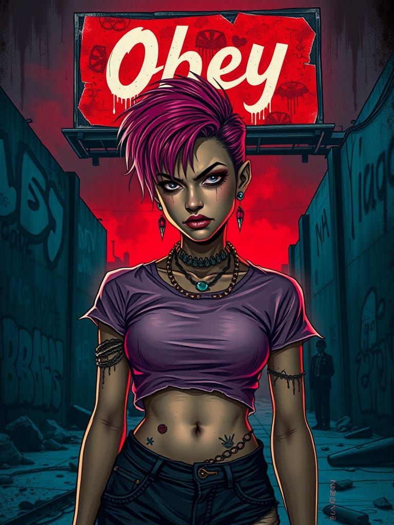 Rebellious Punk Chick Defies Urban Decay in Dark, Gritty Art