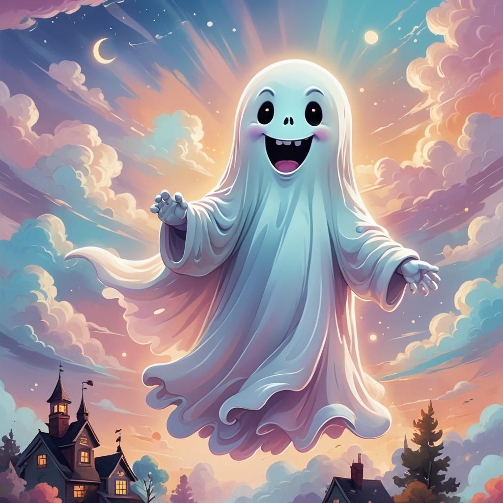 Smiling Cartoon Ghost in a Playful Digital Painting