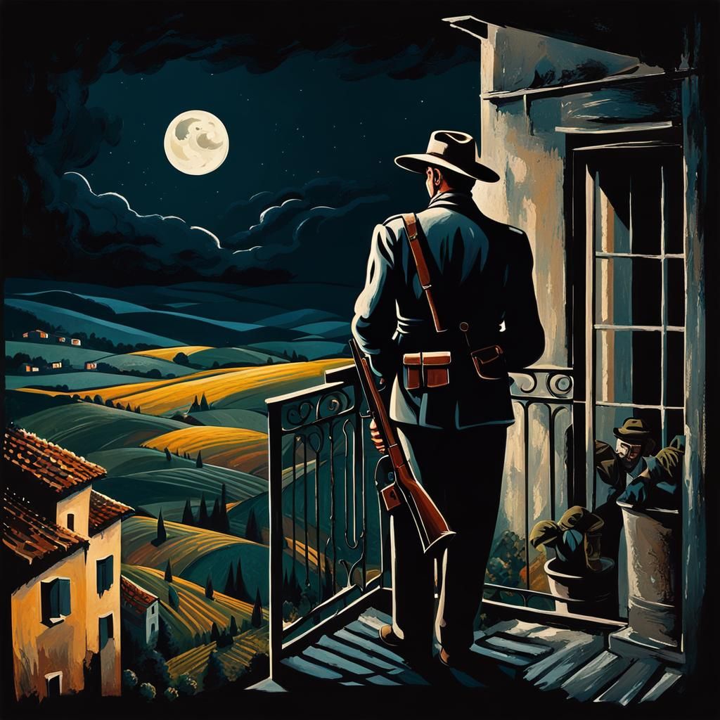 Italian Farmer Guarding Land in 1940s Noir Style