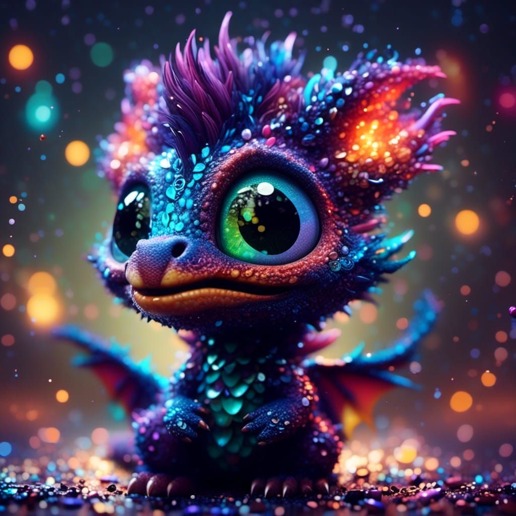 Iridescent Chibi Dragon: Pixar-Style Digital Illustration