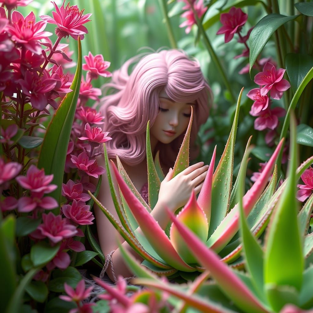 Surreal Aloe Vera Dreamscape in Vibrant 3D