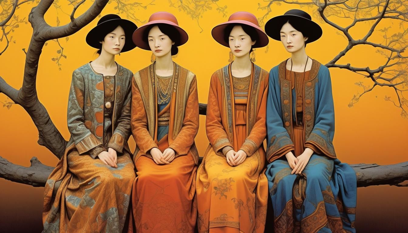 Four Women on Branch in Moebius Style