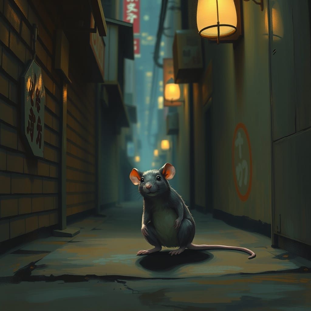 Melancholic K-Pop Rat in a City Alleyway