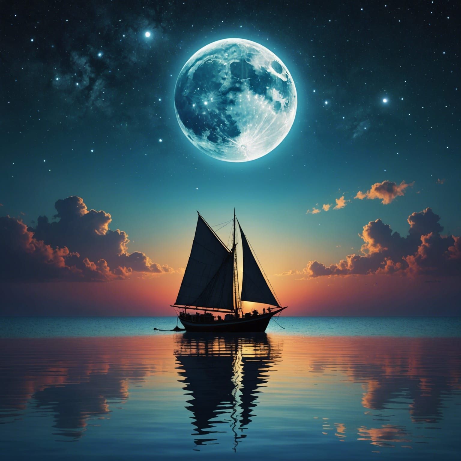 Dhow Boat on Horizon in Hyperrealistic Digital Art