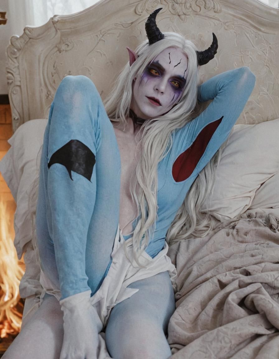 Blue-Skinned Demon Sleeping: Dreamlike Cinematic Still