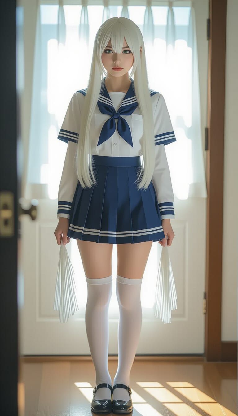 Cinematic Selfie of Woman in Seifuku Uniform