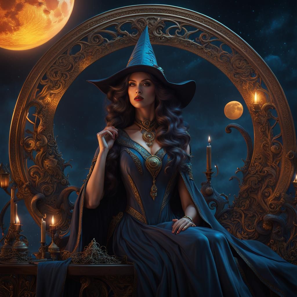 Fantasy Witch Under Three Moons: Detailed Matte Painting