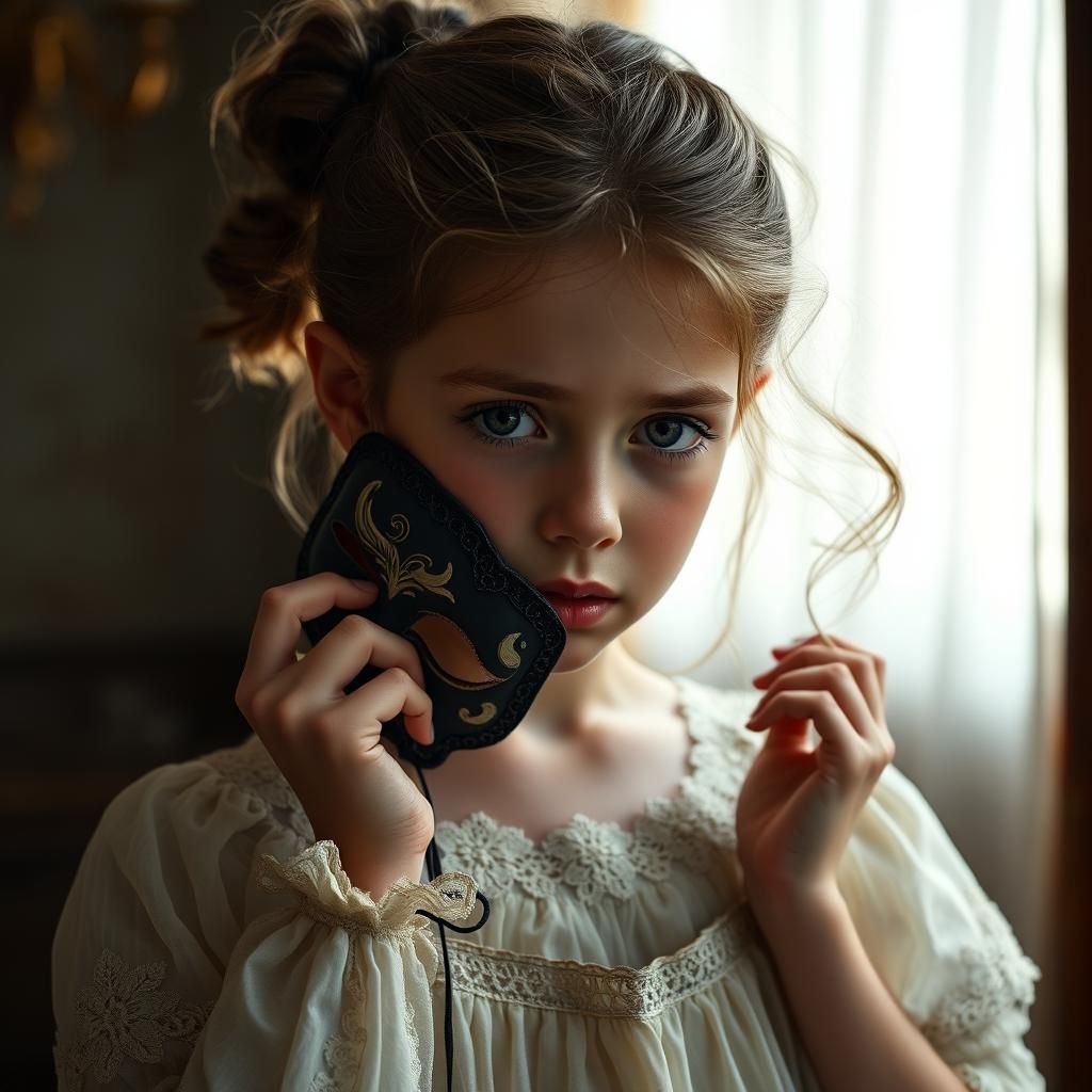 Girl Removing Mask in Baroque Style