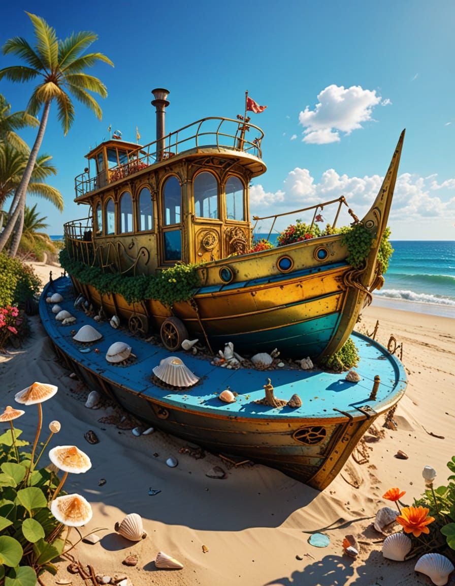 Eerie Overgrown Garden with Steampunk Elements