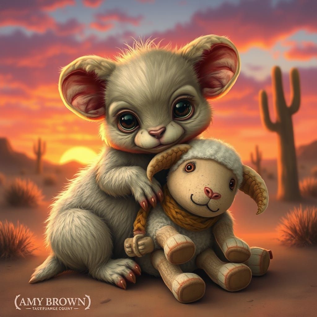 Baby Chupacabra Hugging Sheep Toy, Faerie Art