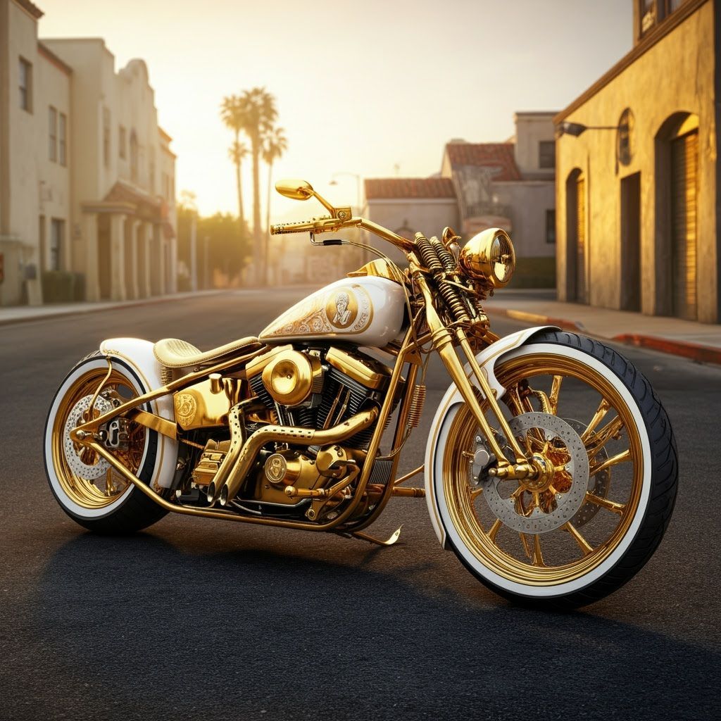 Custom Harley Chopper in Golden Hour Light