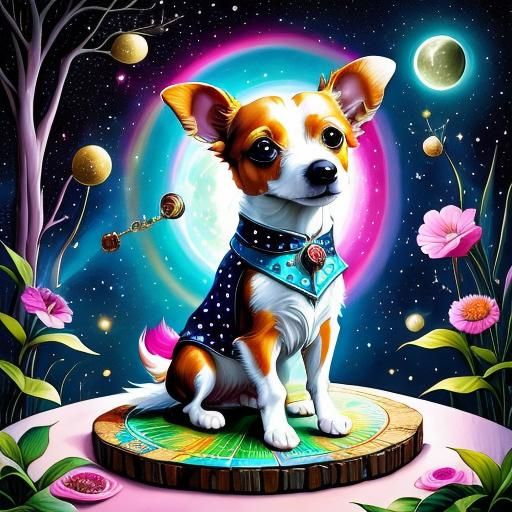 Jack Russell Terrier's Tarot Reading in Pop Surrealism