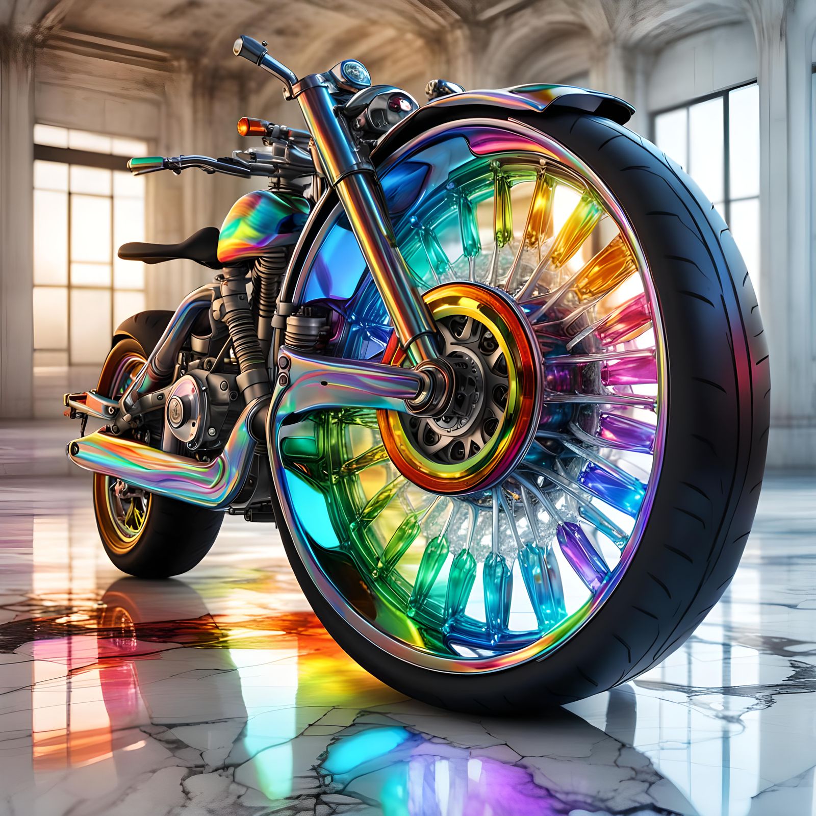 Rainbow wheels arrived, chrome motor cycle
