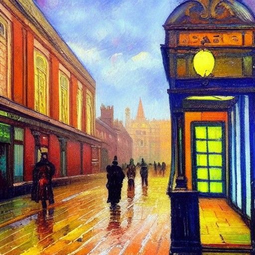 Victorian London Street in Expressionist Impasto Style
