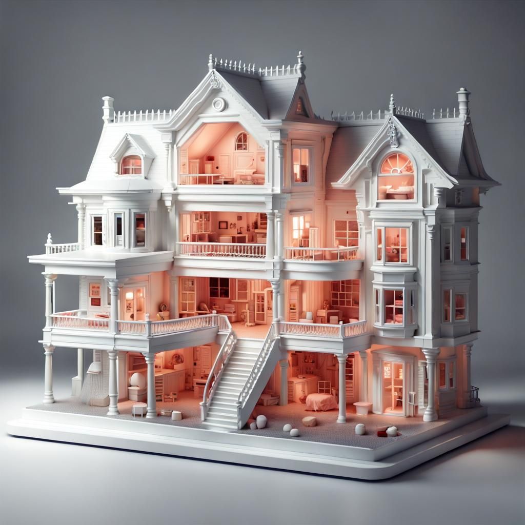 Creepy White Dollhouse in HD Render