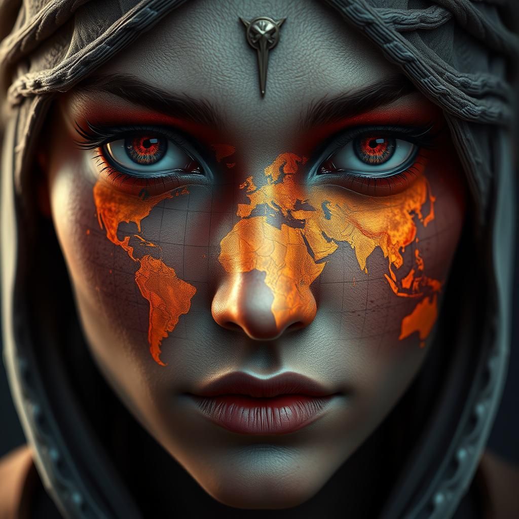 World Map Face: Hyperrealistic Concept Art