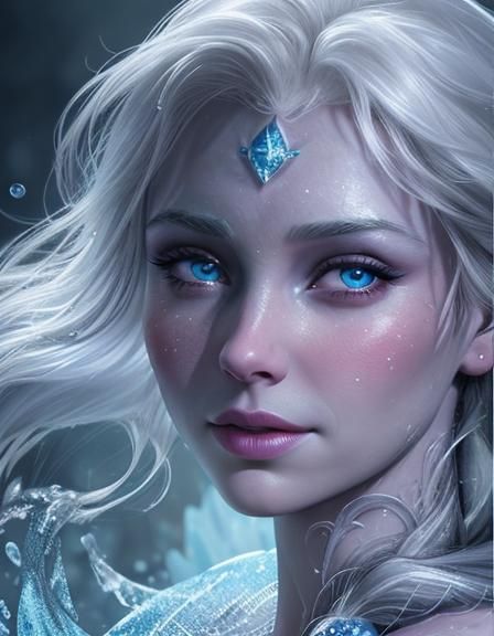 Hyperrealistic Elsa Splash Art with Water Drops