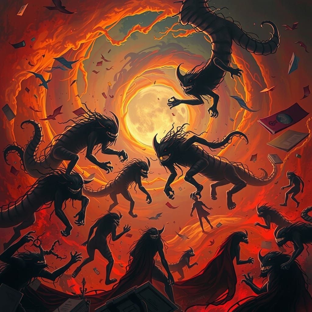 Chaotic Library: Surreal Pandemonium in Dreamlike Atmosphere