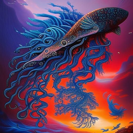 Filigree Octopus in Flowing Black Ink