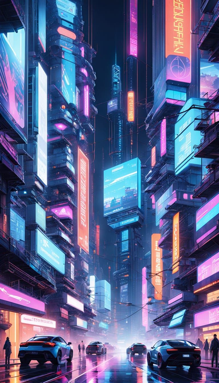Cyberpunk Metropolis at Night: A Futuristic Urban Dystopia