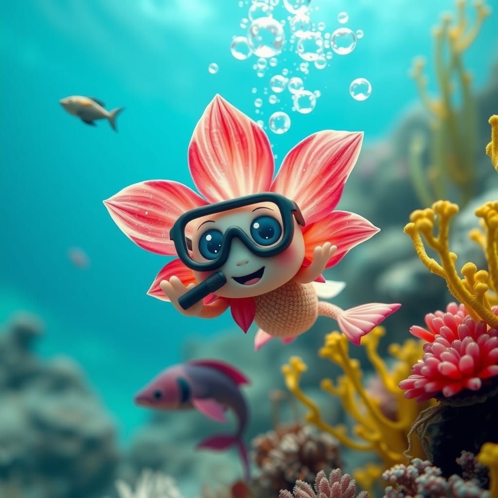 Adorable Flower Creature Explores Ocean Depths