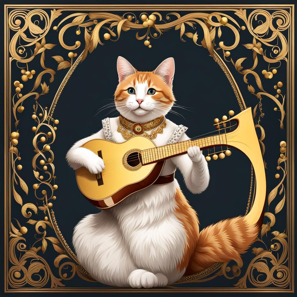 Elegant Cat Bard Singing Happy Birthday