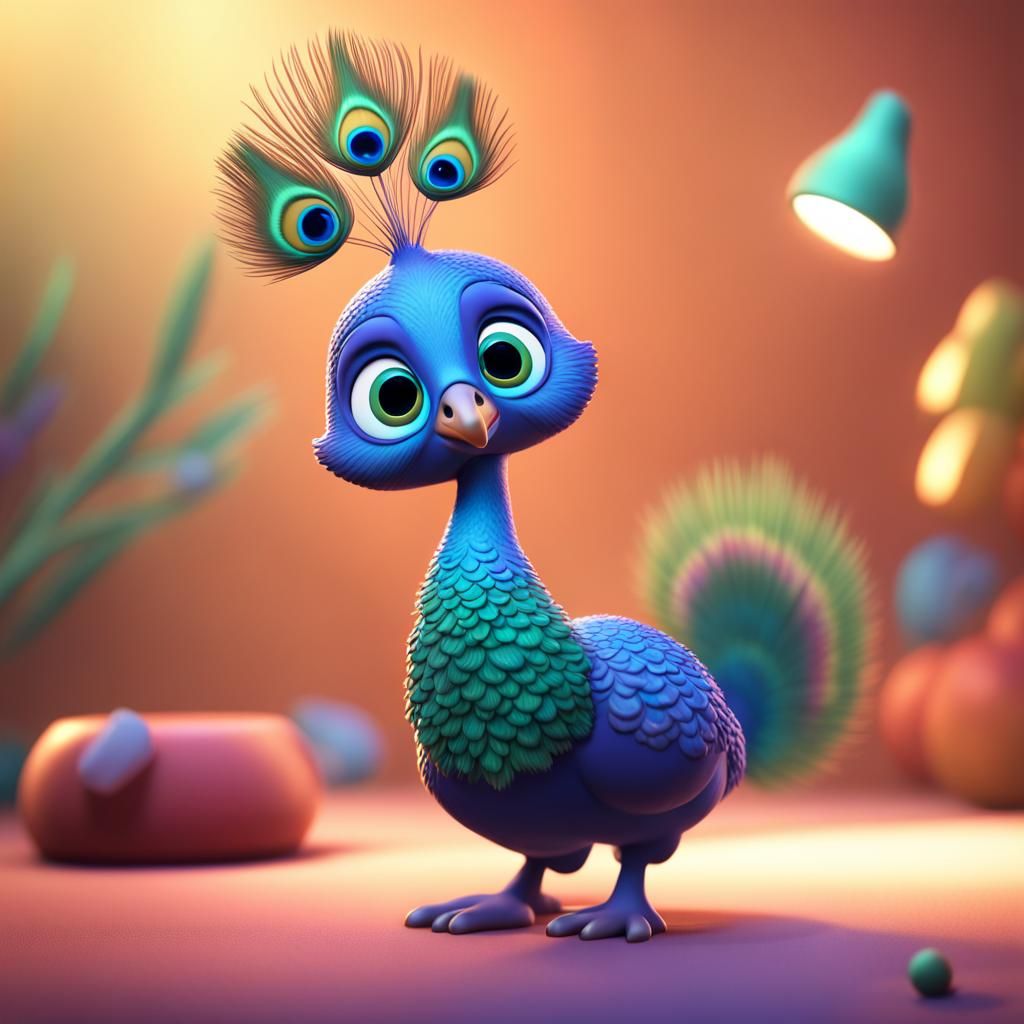 Adorable Baby Peacock in Pixar 3D Style