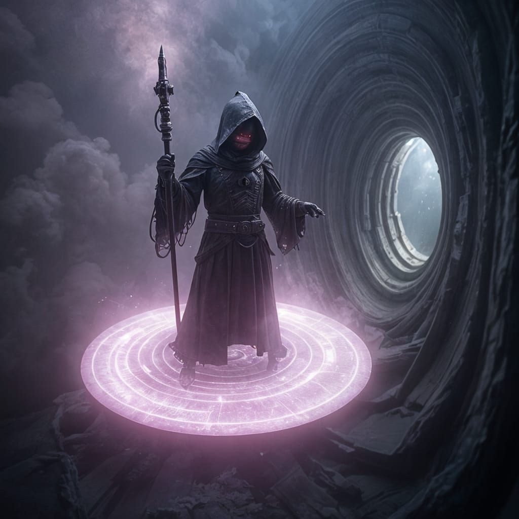 Helmed Horror Rides Magic Disc Through Astral Sea