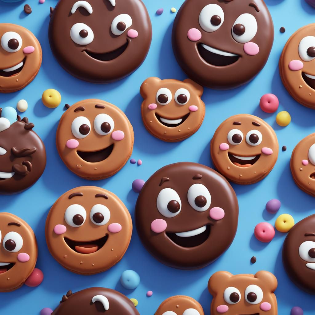 Smiling Biscuits Swim in Milk: 3D Digital Art