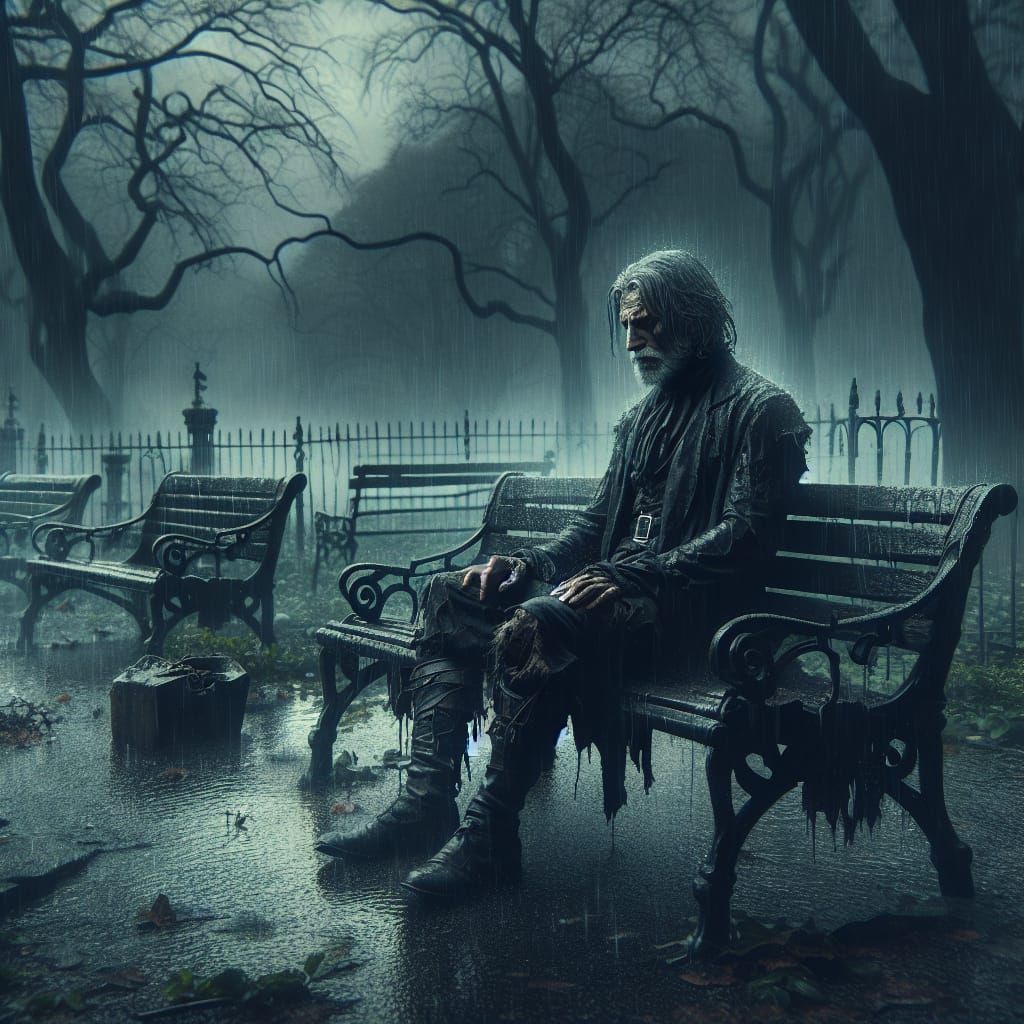 Loneliness ~ An elderly man sitting alone on a park bench in...