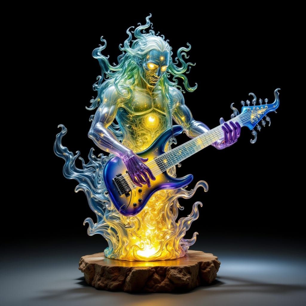Blown Glass Sculpture of a Heavy Metal Guitarist