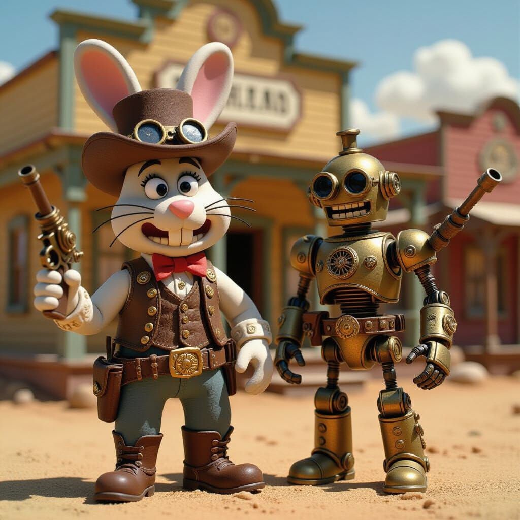 Steampunk Rabbit and Robot Claymation in the Old West