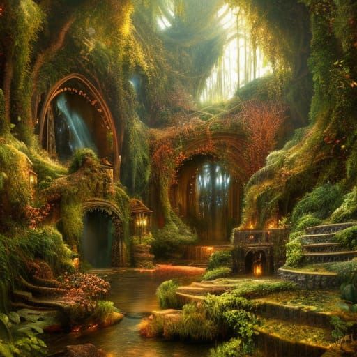 Fiery Lava Garden with Lush Cornfields and Elven Library