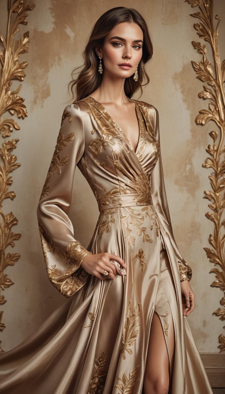 Luxury Portrait: Beautiful Woman in Silk Dress