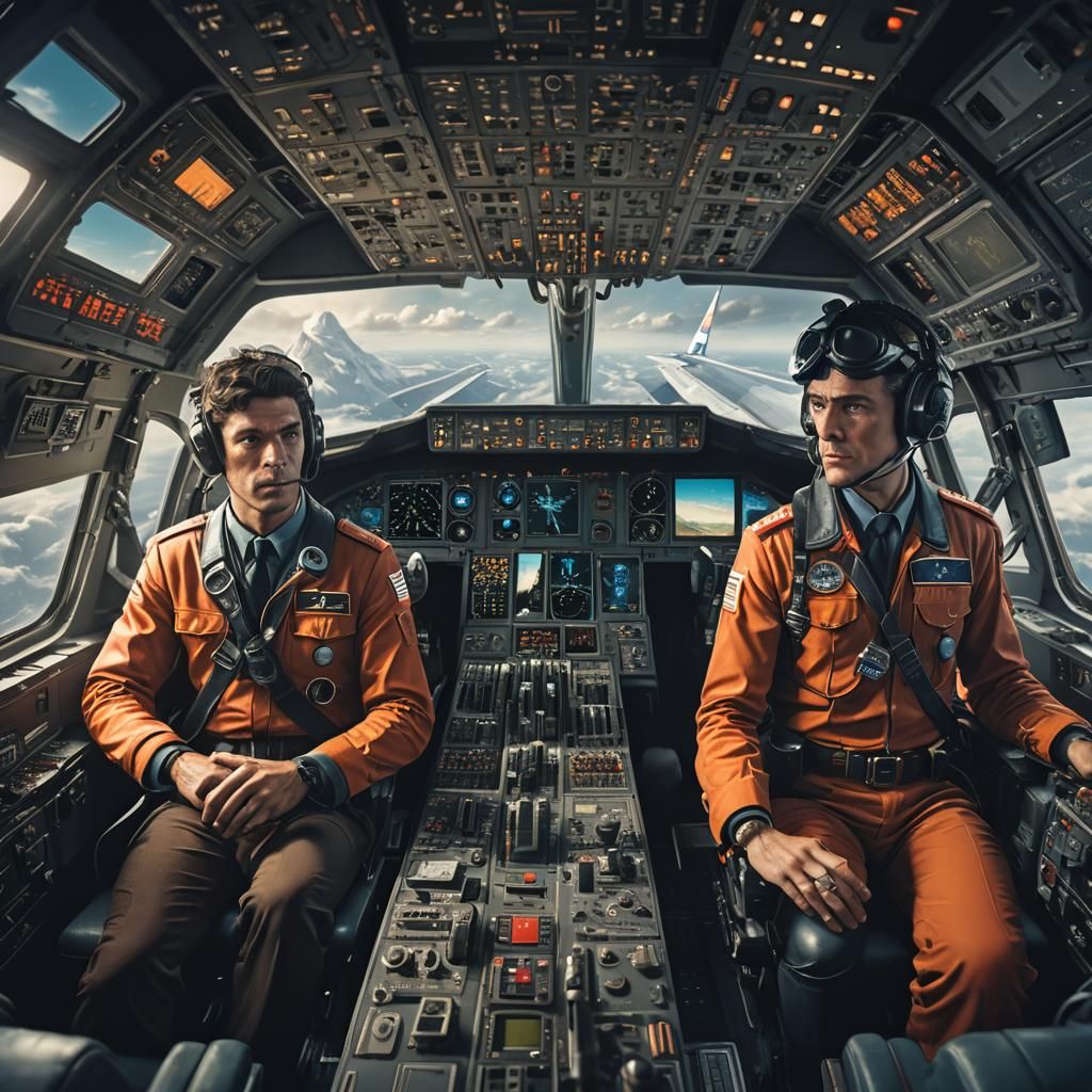 Pilot and Co-pilot in 747 Cockpit: Matte Painting