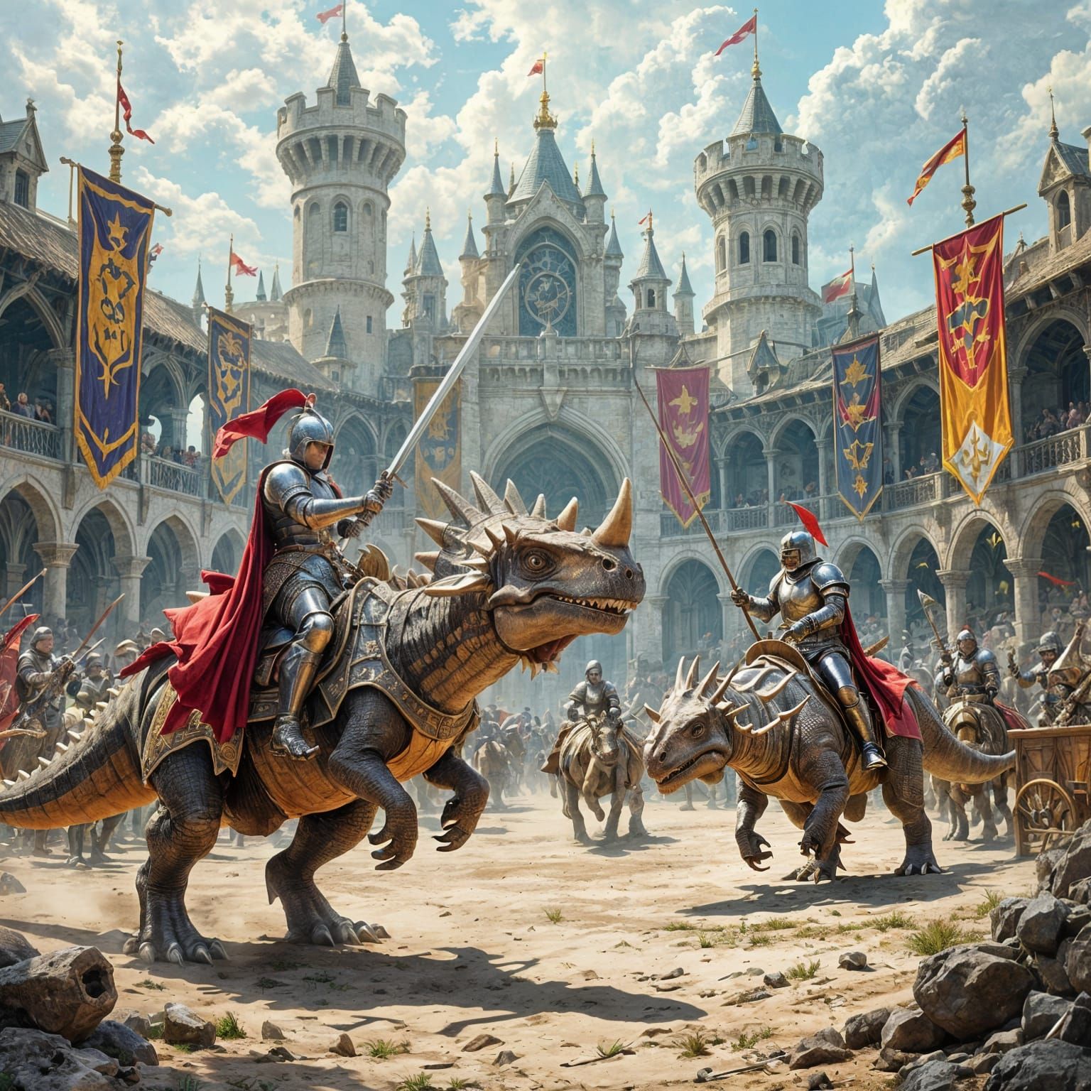 Medieval Knights Jousting on Dinosaurs in Epic Kingdom