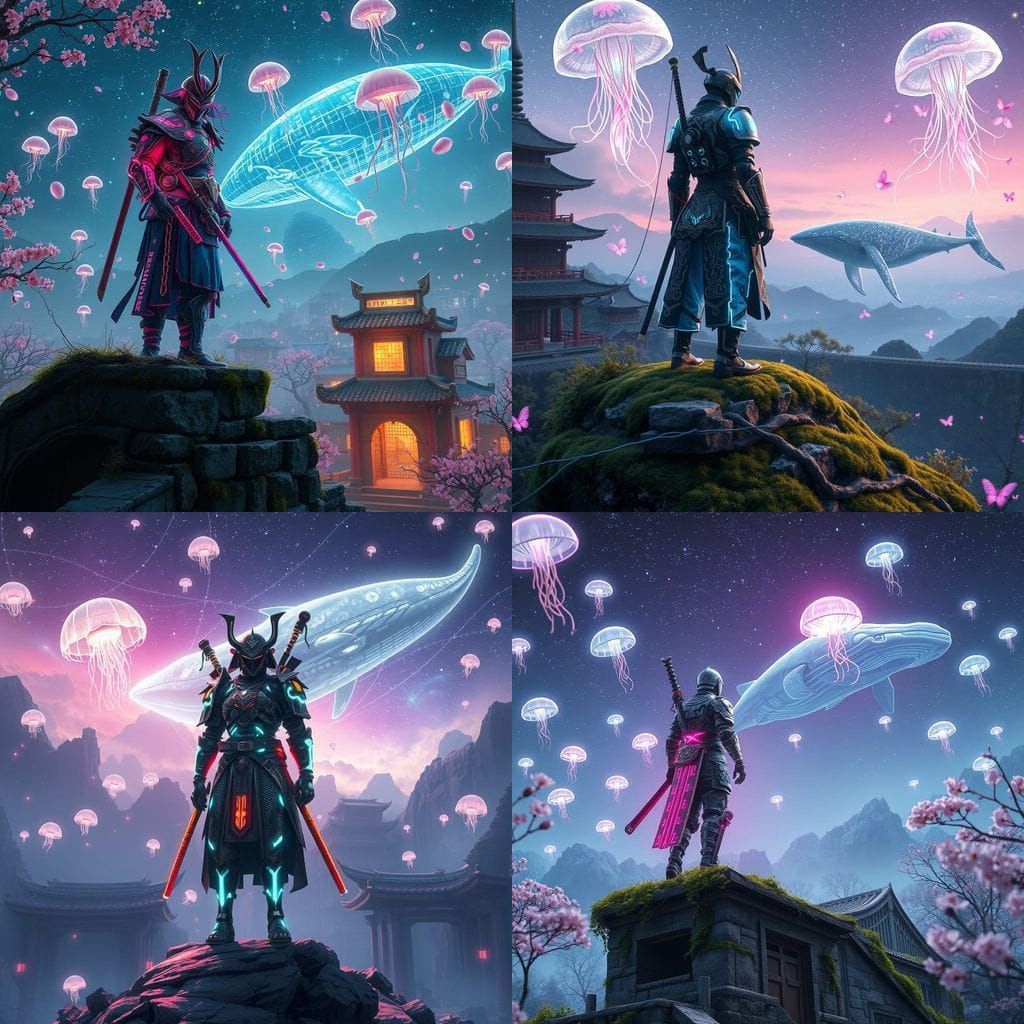 Cyberpunk Samurai in Ancient Temple Dreamscape