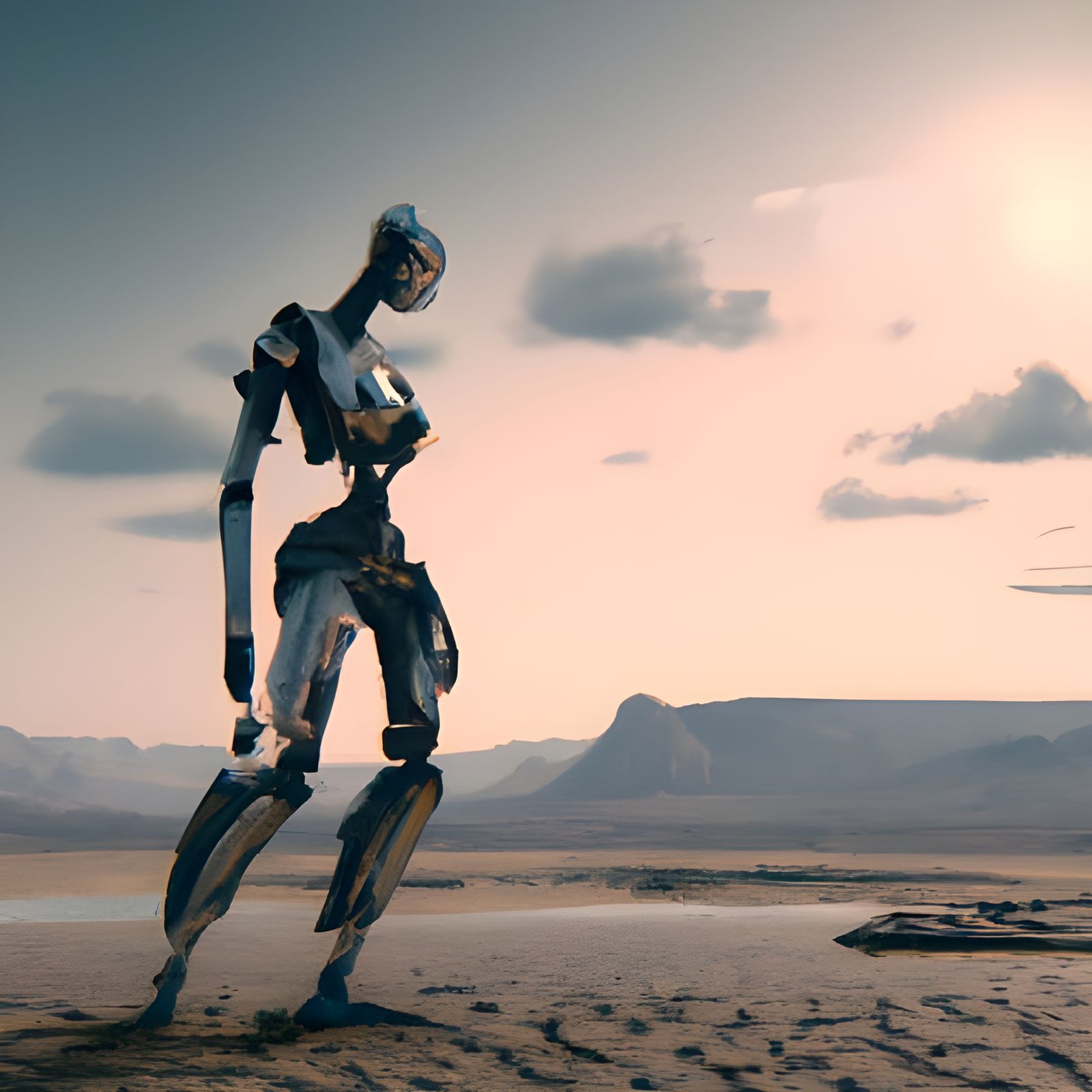 Sorrowful Robot Lady in Barren World: Digital Painting